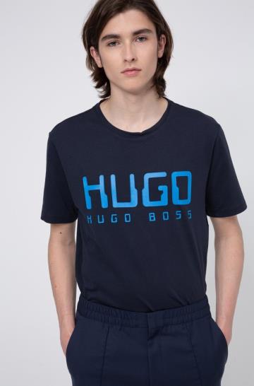 Koszulki HUGO Cotton Jersey Ciemny Niebieskie Męskie (Pl87484)